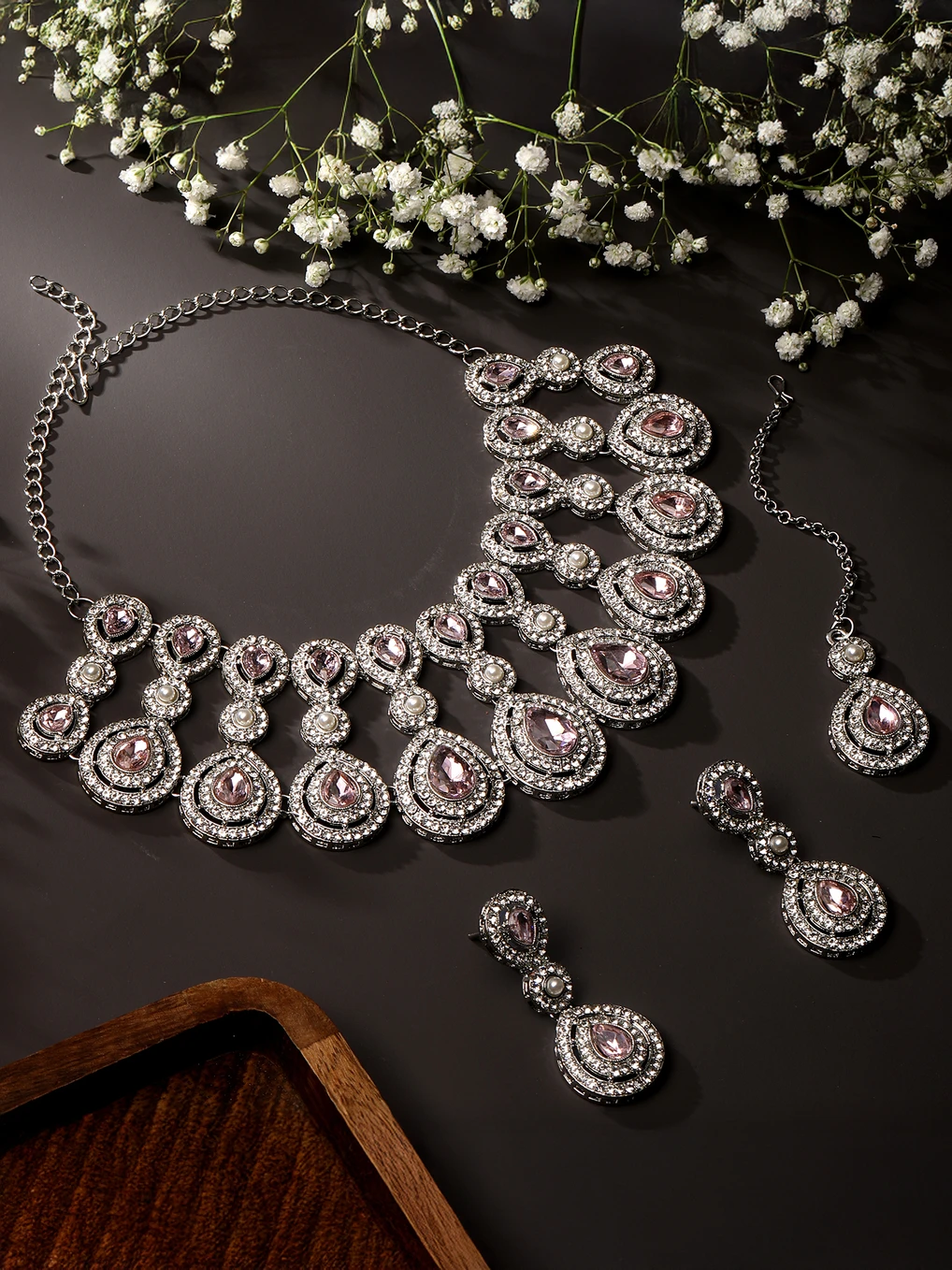 Atasi International Alloy Silver, Pink Jewel Set (Pack of 3)