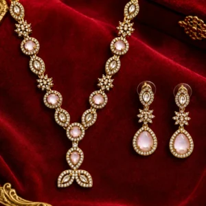 TINALIVA Brass Gold-plated Pink Jewel Set (Pack of 1)