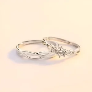 GanPatique Couple Rings Silver Adjustable | Stylish Promise Ring Set for Men & Women. Stainless Steel Cubic Zirconia Silver Plated Ring Set