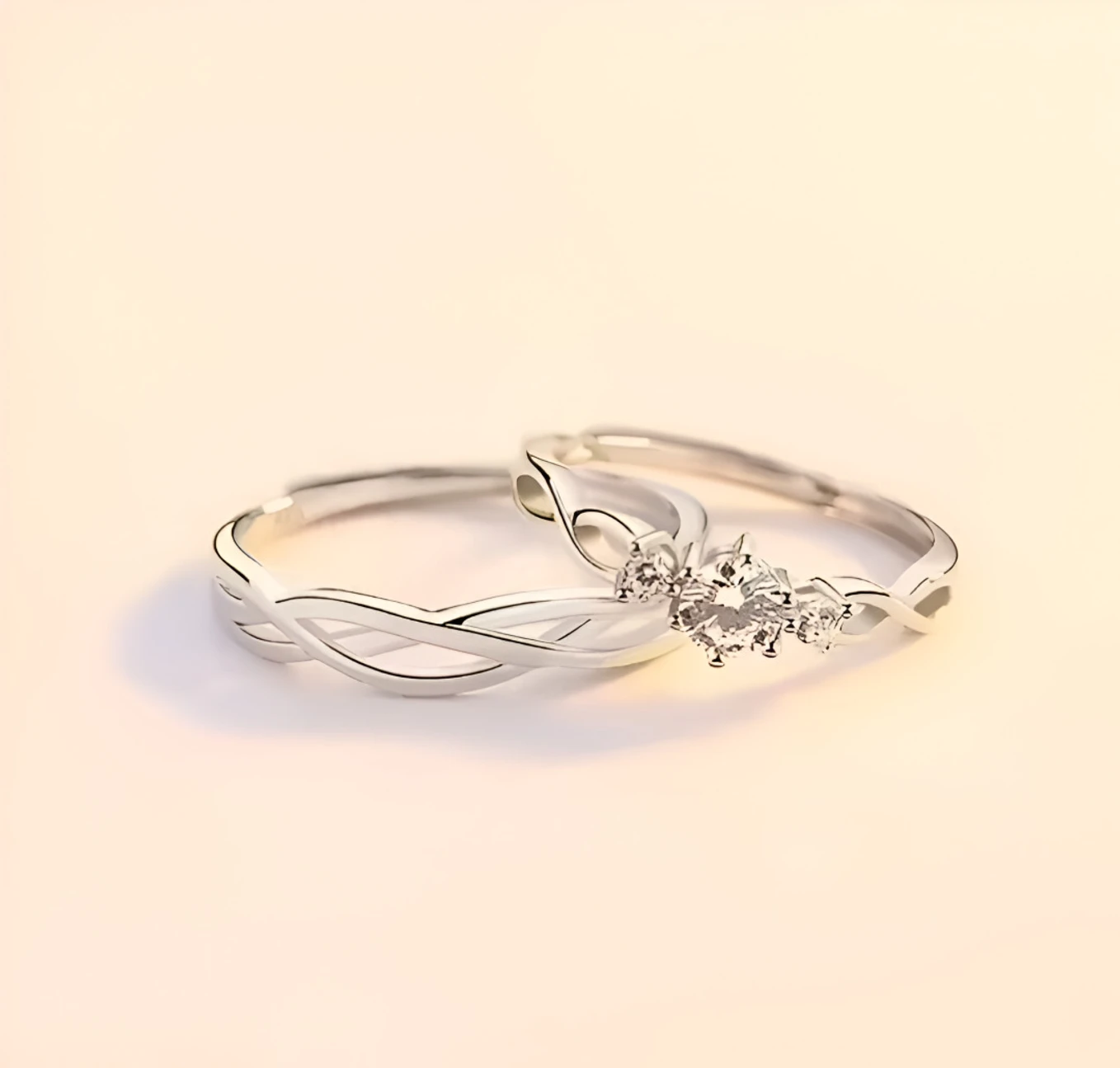 GanPatique Couple Rings Silver Adjustable | Stylish Promise Ring Set for Men & Women. Stainless Steel Cubic Zirconia Silver Plated Ring Set