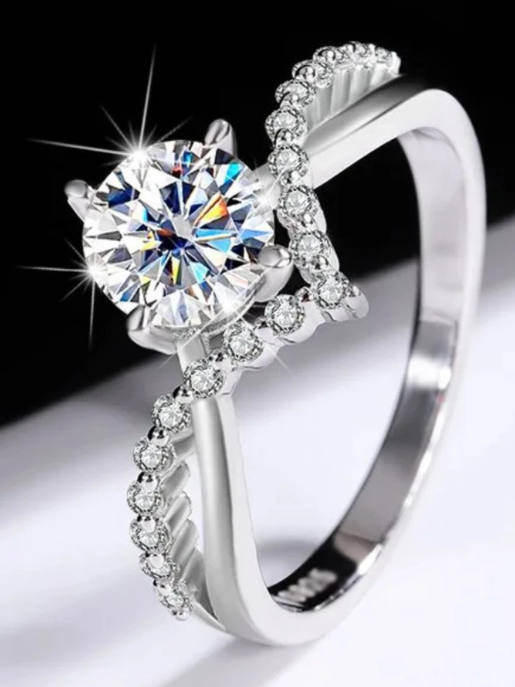 Devora Sizzling Solitaire Adjustable Ring For Women & Girls Stainless Steel Zircon Sterling Silver Plated Ring