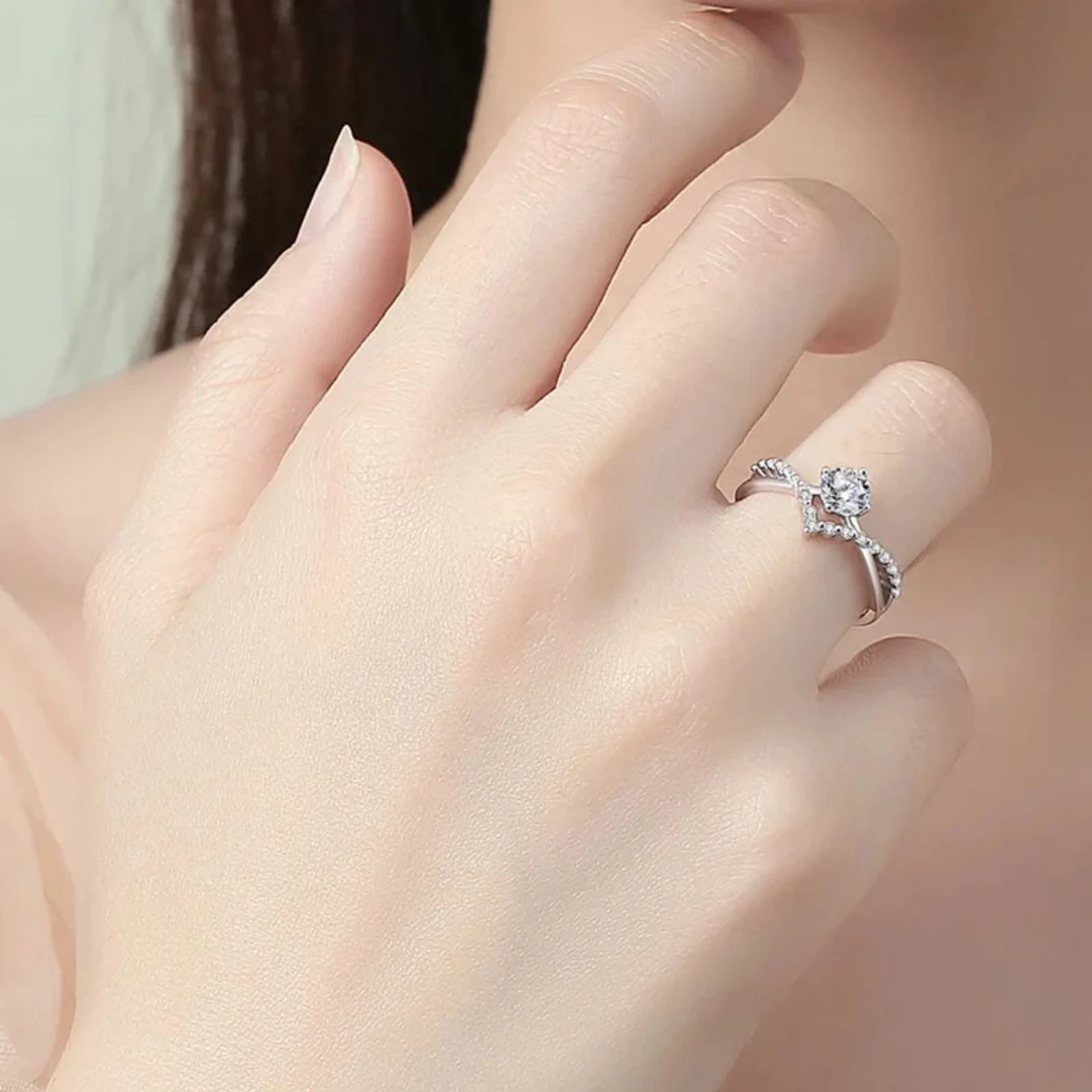 Devora Sizzling Solitaire Adjustable Ring For Women & Girls Stainless Steel Zircon Sterling Silver Plated Ring - Image 2