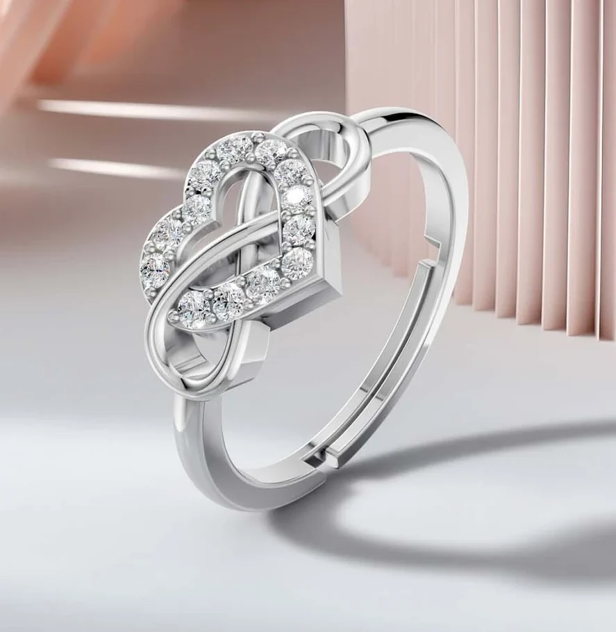 Miss Highness 925 Pure Silver Heart Ring for Women & Girls, Adjustable size