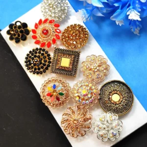 Divyanshi Collection Combo Pack Of Fancy Multicolour 12 Ad Rings Brass Diamond Gold, Silver Plated Ring Set