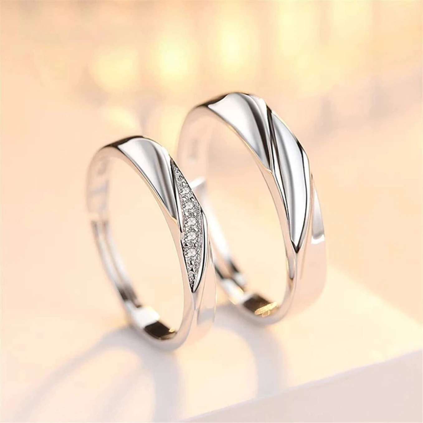 pendulam Adjustable Couple Ring for lovers in silver stylish king Queen design Brass, Stainless Steel, Copper, Brass Cubic Zirconia Rhodium, Silver, Titanium Plated Ring Set